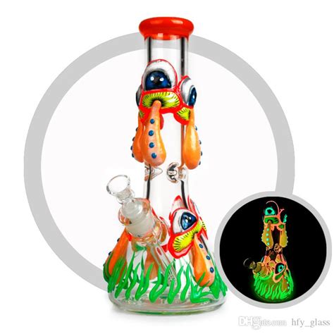 Hand Drawn Luminous Glass Beaker Bong 7mm Heavy Smokings Water Pipe ...