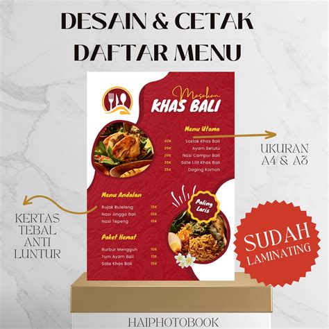 Jual Desain Cetak Daftar Menu Makanan Minuman Cafe Custom A A Sudah