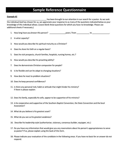 Fillable Online Sample Reference Questionnaire Fax Email Print Pdffiller