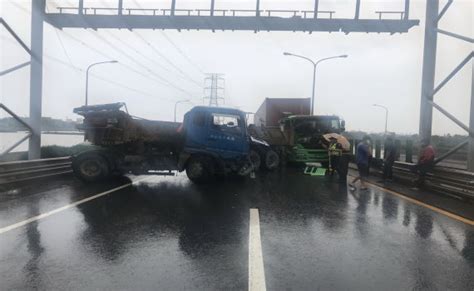 觀傳媒 中彰投新聞 台61線再度車禍 貨櫃車與砂石車相撞 砂石車「折甘蔗」