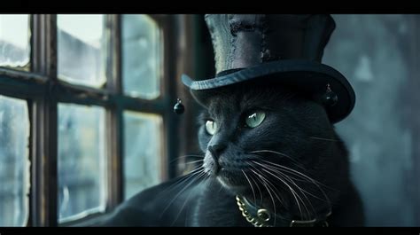 Premium Photo A Black Cat Wearing A Steampunk Style Hat And Collar