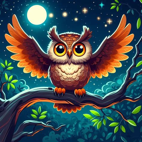 "Night Owl", Idiom Literal Depiction Stock Illustration - Illustration ...