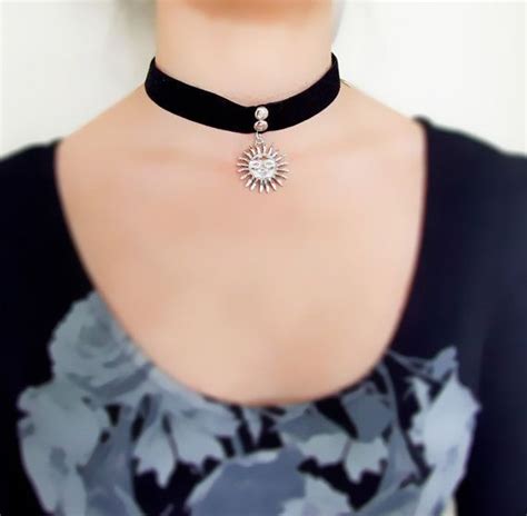 Black Velvet Choker Necklace Sun Pendant Necklace Gothic Choker