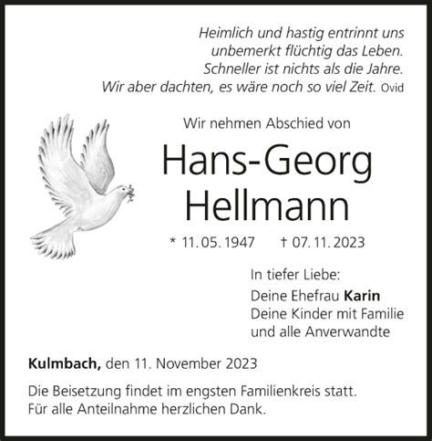 Hans Georg Hellmann Traueranzeige Trauer Infranken De