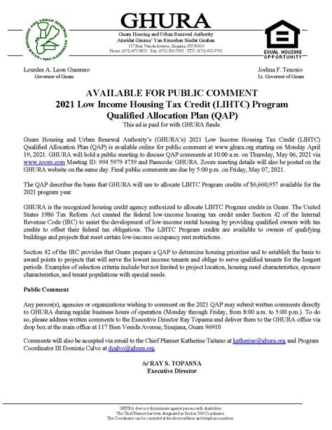 Notice For Public Comment Low Income Housing Tax Credit Lihtc