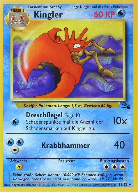 Kingler 38 62 Wert Bild Künstler Seltenheit Pokemonkarte de