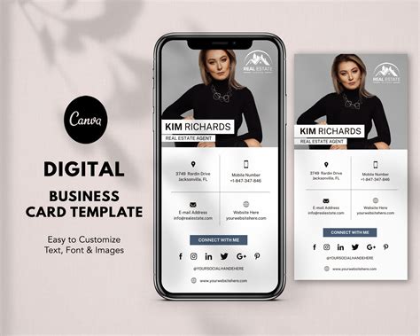 Digital Business Card Template Canva Real Estate Business Card