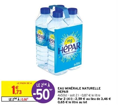 Promo EAU MINÉRALE NATURELLE HEPAR 4x50cl soit 21 0 87 le litRIZ