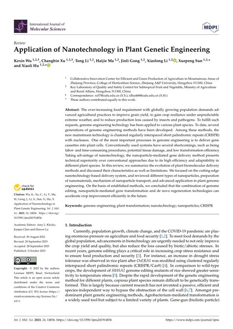 Pdf Application Of Nanotechnology In Plant Genetic Engineering