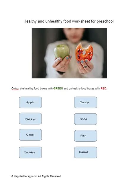 Healthy And Unhealthy Foods Worksheet