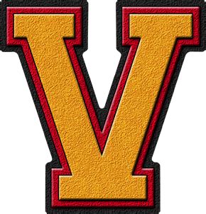 Presentation Alphabets Gold Cardinal Red Varsity Letter V