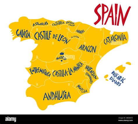 Vector hand drawn stylized map of Spain Kingdom. Travel illustration of ...