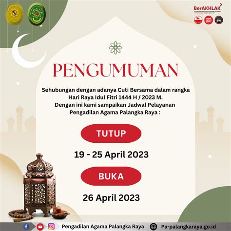 Pengumuman Cuti Bersama Idul Fitri 1444h Pengadilan Agama Palangka Raya