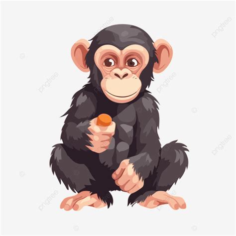 Chimpanzee Clipart Cute Cartoon Chimp Holding An Orange In His Hands ...