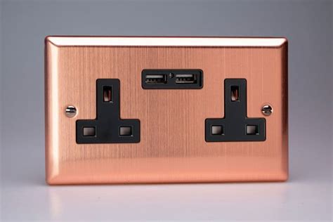 Varilight Xy5u2b Bc Urban Brushed Copper 2 Gang 13a Unswitched Socket 2 5v Dc 2100ma Usb Charger