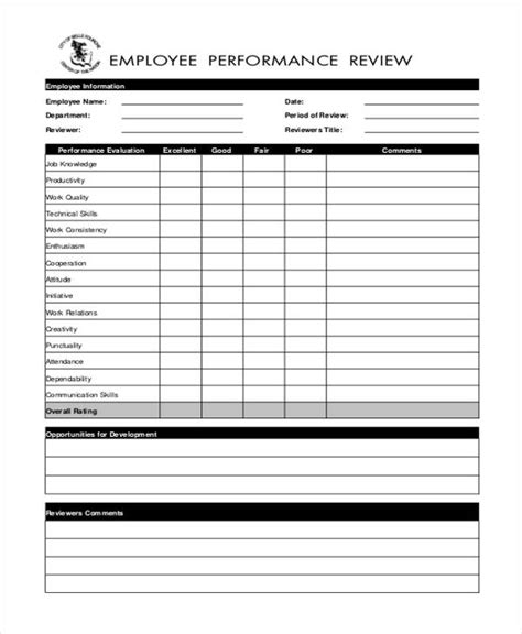 Free Employee Evaluation Form Samples Pdf Ms Word Google Docs Excel