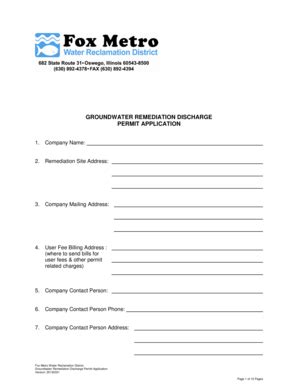 Fillable Online Groundwater Remediation Discharge Permit Application