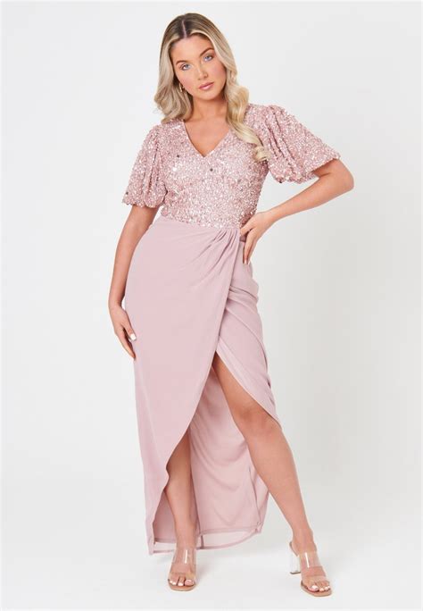 Beauut Embellished Sequins Maxi Robe De Cocktail Frosted Pink Rose