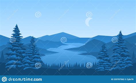 Abstract Landscape With Mountains And Lake Stock Vector Illustration