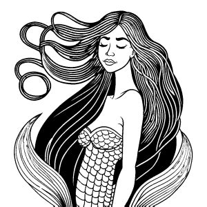 Graceful Mermaid With Long Hair Coloring Page Lulu Pages