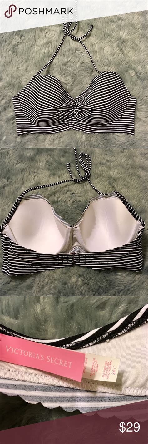 34C VS Swim Getaway Halter Bikini Top Striped Victorias Secret