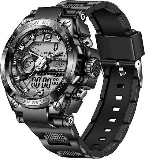 Lige Montre Homme Digitale Outdoor Sport Grand Cadran Militaire