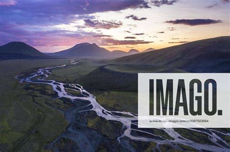 Aerial View Volcanic Crater Interlaced River Landmannalaugar Region