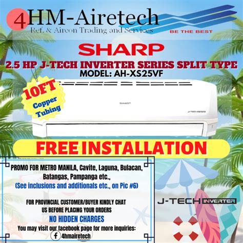 4hm Sharp Aircon 2 5 Hp Wall Mounted Split Type J Tech Inverter Ah