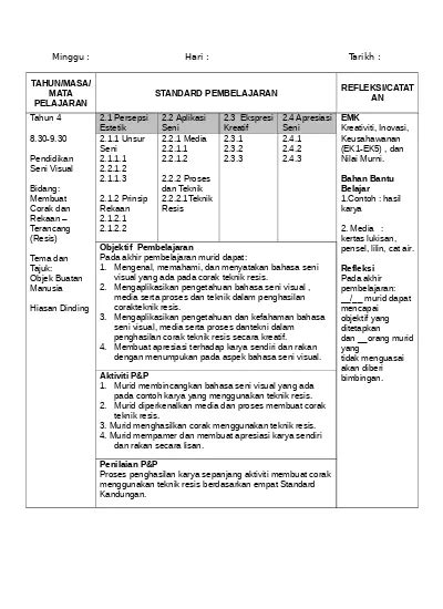 RPH Pendidikan Seni Visual Tahun 4 Sumber Pendidikan Rph Psv T4 M8