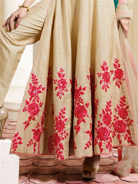 Buy Drashti Dhami Beige Color Italian Silk Party Wear Anarkali Kameez