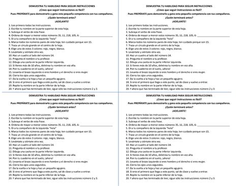 Demuestra TU Habilidad PARA Seguir Instrucciones DEMUESTRA TU