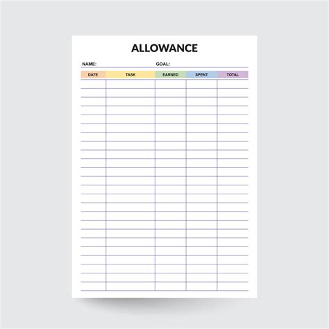 Kid Allowance Trackerallowance Chartkids Allowanceallowance Planner