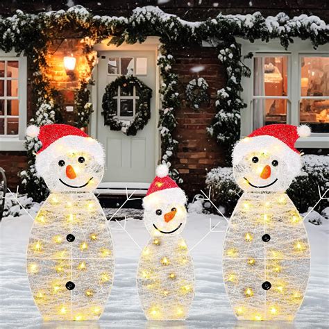 Vihose 3 Pcs Christmas Outdoor Lighted Snowman Decoration