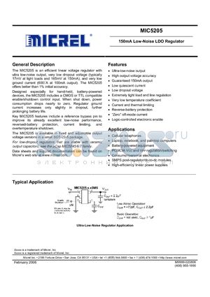 MIC5205 2 7BM5 Datasheet 150mA Low Noise LDO Regulator MIC5205 2