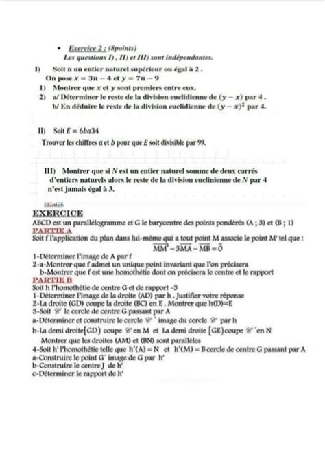 2 ème Sciences Math Math arithmétique et homothetie