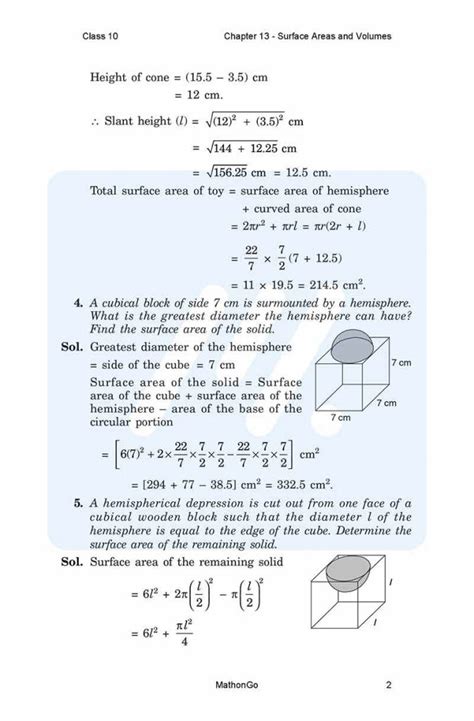 NCERT Solutions For Class 10 Maths Chapter 13 Surface Areas And