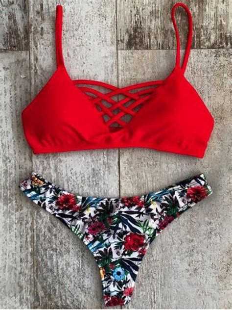 22 OFF 2021 Bikini Cruzado Con Estampado Floral En Rojo ZAFUL España