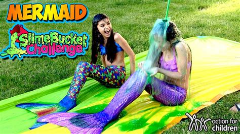 Fin Fun Mermaid Slime Bucket Challenge Mermaid Slip N Slide Green Slime Youtube