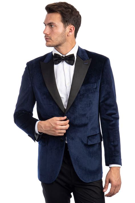 Mens Two Button Peak Lapel Velvet Wedding And Prom Tuxedo Jacket In Nav Signaturemenswear