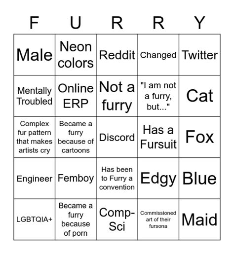 Furry Bingo Card