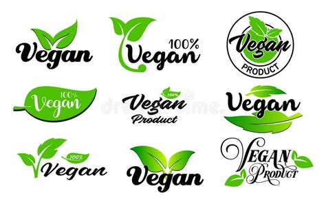 Set Of Vegan Signs Or Green Vegan Label Or Green Natural Badges Product