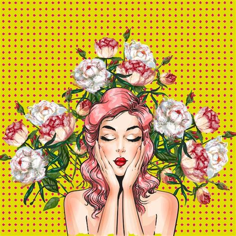 Premium Vector Vector Illustration Of Beautiful Young Woman And Peony Flowers Around Her Sexy