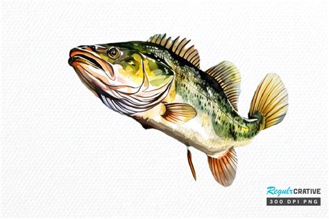 Bass Fishing Watercolor Art Clipart Png Graphic By Regulrcrative