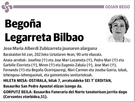 Begoña Legarreta Bilbao Esquela Necrológica El Correo