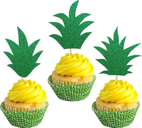 24 Pack Pineapple Cupcake Toppers Glitter Donut Pineapple