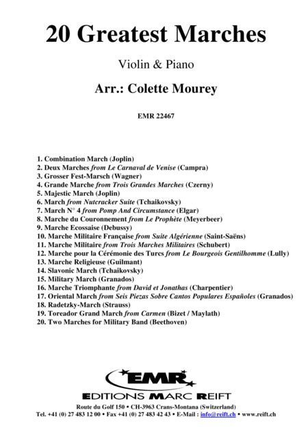 20 Greatest Marches By Colette Mourey Violin Solo Digital Sheet