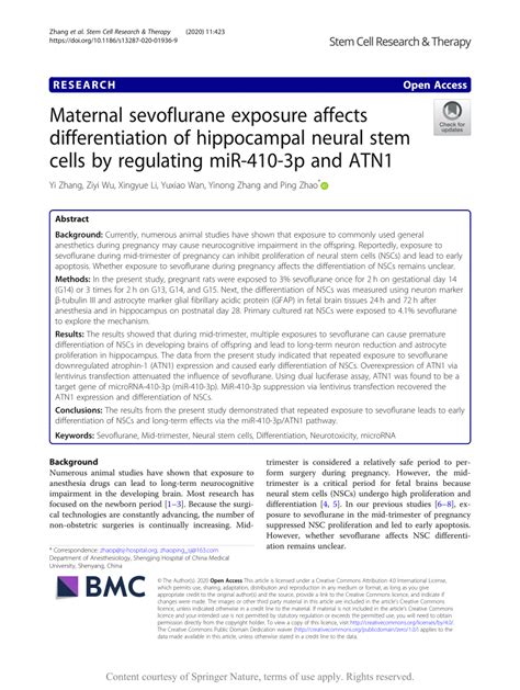 Pdf Maternal Sevoflurane Exposure Affects Differentiation Of