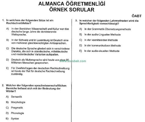 Almanca Retmenli I Kpss Alan Bilgisi Rnek Sorular Sorubak Blog