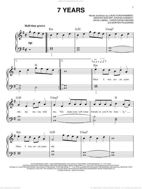 7 Years Old Piano Sheet Music