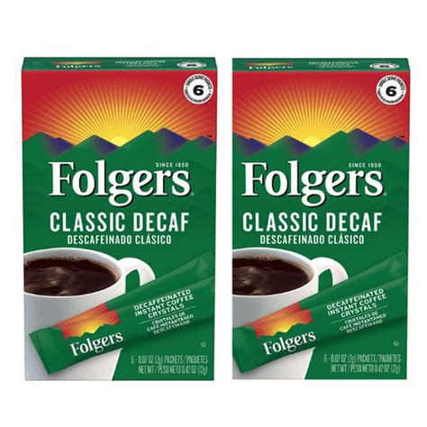 Folgers Classic Decaf Instant Coffee Crystals Packets 6 Count Pack Of